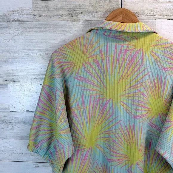 Emily McCarthy Poppy Caftan Midi Dress Palm Print Pink Green Resort Large - Picture 9 of 13